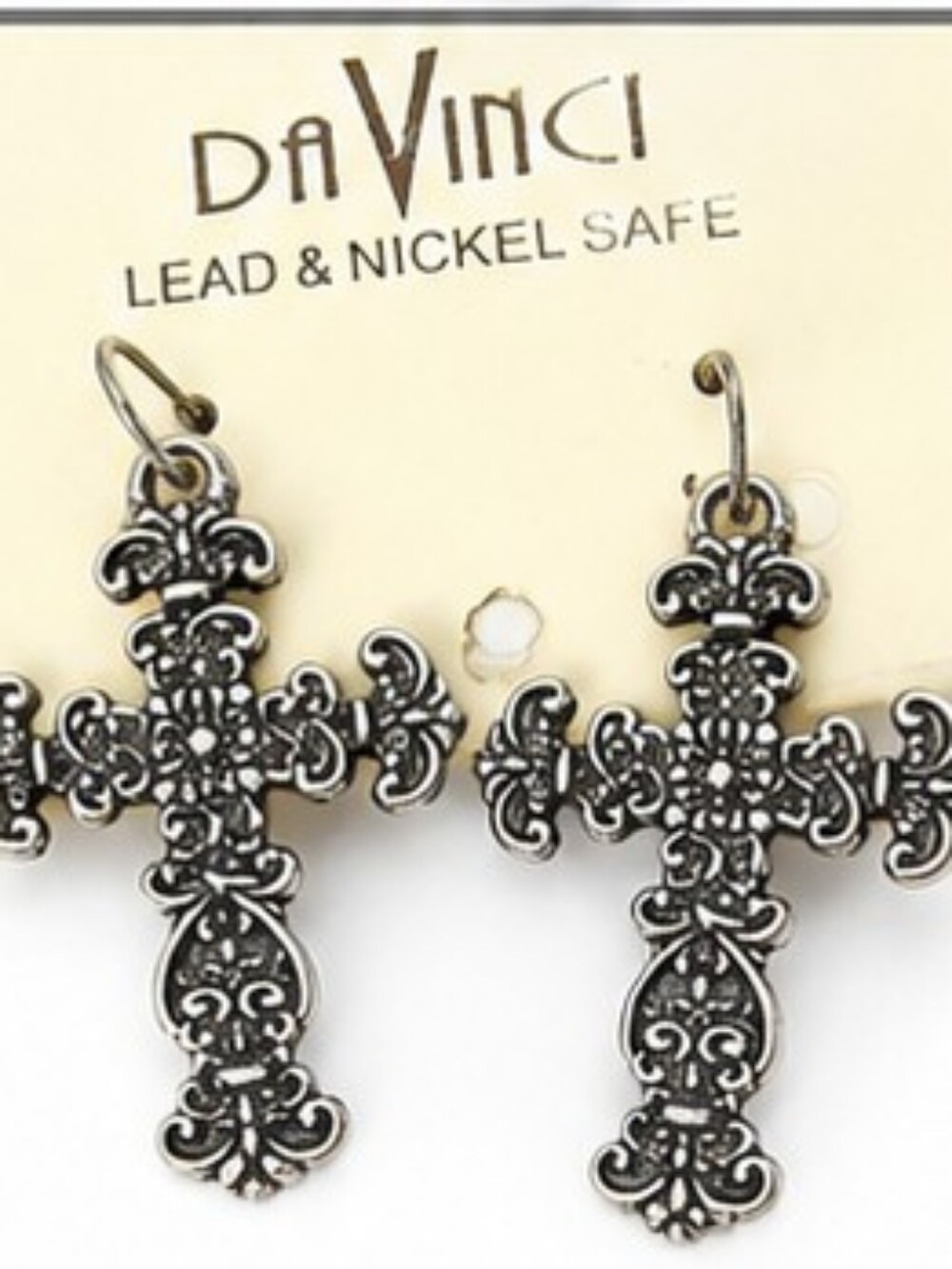 DaVinci Cross Necklace & Earrings Set NWT Silver Tone Rhinestone Black Cord Goth - Picture 6 of 8